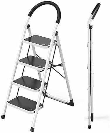2 step, 3 step, 4 step, 5 Step Foldable-Ladder, Folding Step Stool with Wide Anti-Slip Pedal, Household Steps Sturdy, Steel Ladder, Convenient Handgrip, Portable Steel Step Stool (4 Step)