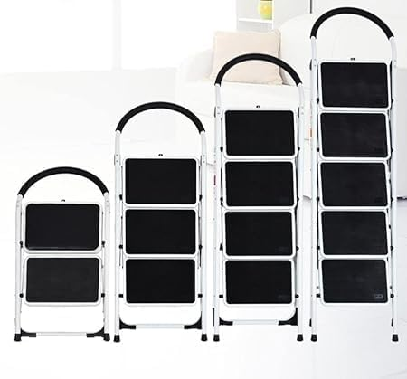2 step, 3 step, 4 step, 5 Step Foldable-Ladder, Folding Step Stool with Wide Anti-Slip Pedal, Household Steps Sturdy, Steel Ladder, Convenient Handgrip, Portable Steel Step Stool (4 Step)