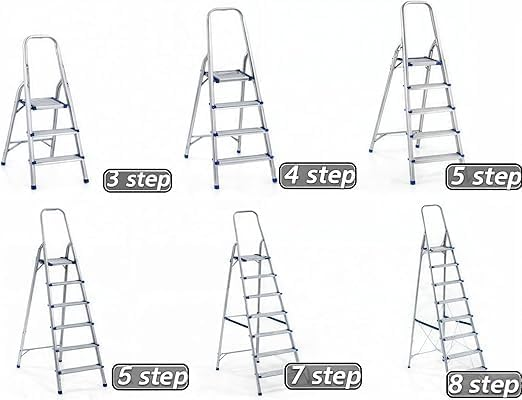 Folding Step Ladder – Lightweight Aluminum Household Ladder for Home, Kitchen, Office – Portable Non-Slip Steps, Sturdy & Compact Folding Design (6 steps)