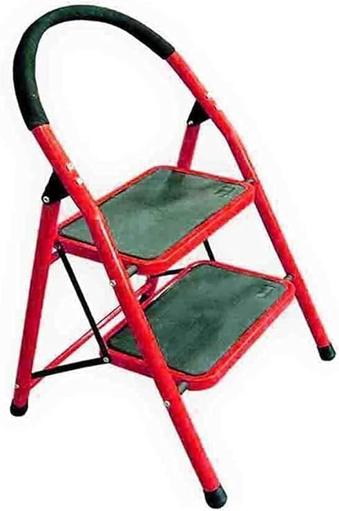 2 Step Ladder Folding Stool-Stepladders with Anti-Slip and Wide Pedal for Home Kitchen Use Space Saving (Red)