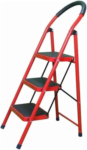 3 Step Ladder Folding Step Stool with Soft Handgrip, Wide Pedal, Anti-Slip Foot Pad, Use for Household and Office, Red