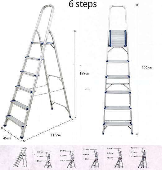 Folding Step Ladder – Lightweight Aluminum Household Ladder for Home, Kitchen, Office – Portable Non-Slip Steps, Sturdy & Compact Folding Design (6 steps)