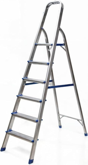 Folding Step Ladder – Lightweight Aluminum Household Ladder for Home, Kitchen, Office – Portable Non-Slip Steps, Sturdy & Compact Folding Design (6 steps)