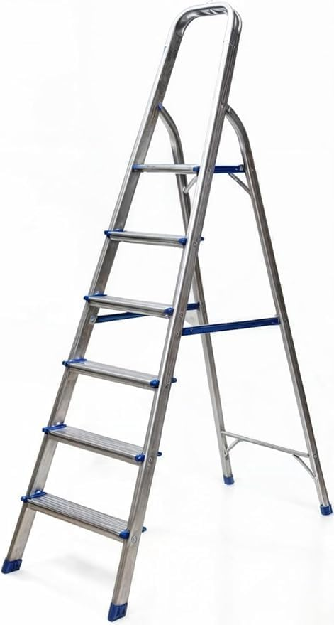 Folding Step Ladder – Lightweight Aluminum Household Ladder for Home, Kitchen, Office – Portable Non-Slip Steps, Sturdy & Compact Folding Design (6 steps)