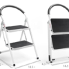 2-Step Folding Steel Ladder - White & Black Non-Slip Step Stool with Safety Handrail | 150kg Heavy Duty Compact Ladder for Home, Kitchen, Garage | Lightweight & Space Saving Design