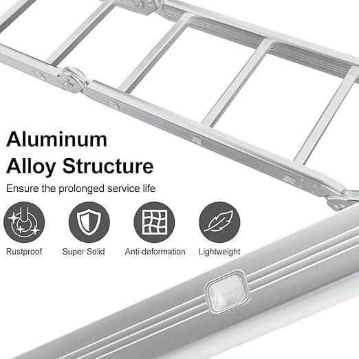23FT Folding Step Ladder Multi-Purpose Aluminium Extension Ladder 7 in 1 Heavy Duty Combination Step Ladder Max Load 330 LBS with Safety Locking Hinge Anti-Skid Texture 4x6 Step 7 Meters (7m)