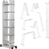 23FT Folding Step Ladder Multi-Purpose Aluminium Extension Ladder 7 in 1 Heavy Duty Combination Step Ladder Max Load 330 LBS with Safety Locking Hinge Anti-Skid Texture 4x6 Step 7 Meters (7m)