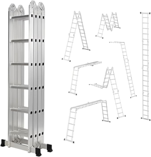 23FT Folding Step Ladder Multi-Purpose Aluminium Extension Ladder 7 in 1 Heavy Duty Combination Step Ladder Max Load 330 LBS with Safety Locking Hinge Anti-Skid Texture 4x6 Step 7 Meters (7m)