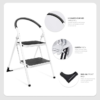 2-Step Folding Steel Ladder - White & Black Non-Slip Step Stool with Safety Handrail | 150kg Heavy Duty Compact Ladder for Home, Kitchen, Garage | Lightweight & Space Saving Design