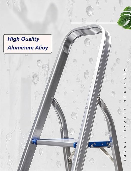 Folding Step Ladder – Lightweight Aluminum Household Ladder for Home, Kitchen, Office – Portable Non-Slip Steps, Sturdy & Compact Folding Design (6 steps)