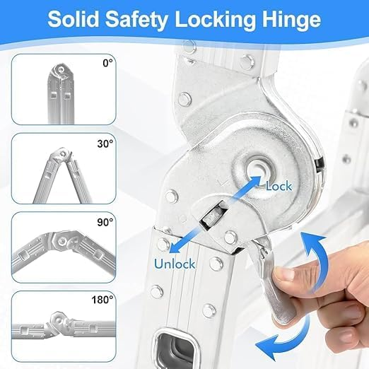 23FT Folding Step Ladder Multi-Purpose Aluminium Extension Ladder 7 in 1 Heavy Duty Combination Step Ladder Max Load 330 LBS with Safety Locking Hinge Anti-Skid Texture 4x6 Step 7 Meters (7m)