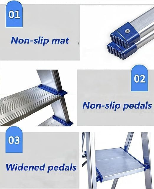 Folding Step Ladder – Lightweight Aluminum Household Ladder for Home, Kitchen, Office – Portable Non-Slip Steps, Sturdy & Compact Folding Design (5 steps)