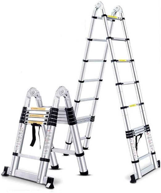 Telescopic Extension Ladder | Aluminum A-Frame Folding Ladder | Multi-Purpose Portable Step Ladder for Home, Building & Maintenance (2.6+2.6 M)