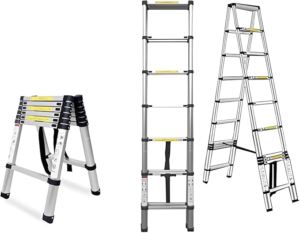 Telescopic Extension Ladder | Aluminum A-Frame Folding Ladder | Multi-Purpose Portable Step Ladder for Home, Building & Maintenance (2.0+2.0 M)