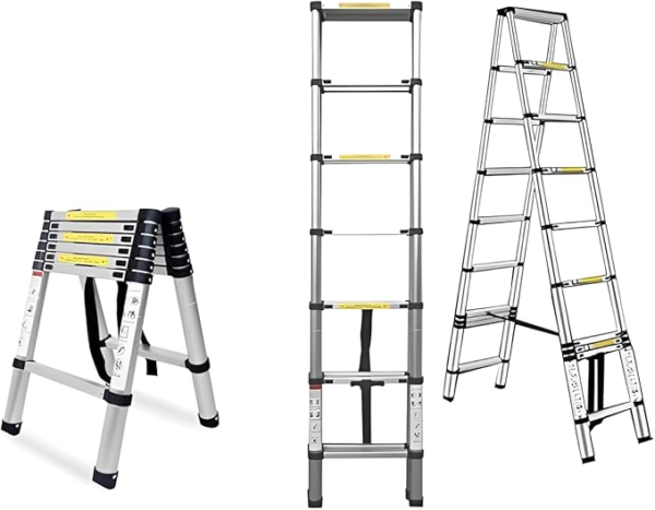 Telescopic Extension Ladder | Aluminum A-Frame Folding Ladder | Multi-Purpose Portable Step Ladder for Home, Building & Maintenance (2.0+2.0 M)