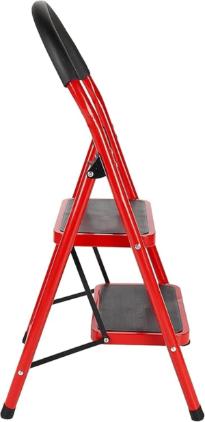 2 Step Ladder Folding Stool-Stepladders with Anti-Slip and Wide Pedal for Home Kitchen Use Space Saving (Red)