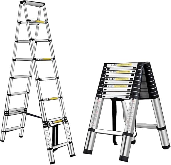Telescopic Extension Ladder | Aluminum A-Frame Folding Ladder | Multi-Purpose Portable Step Ladder for Home, Building & Maintenance (2.0+2.0 M)