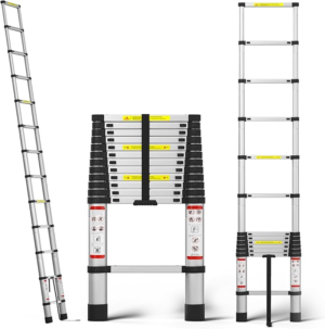 12.5FT Aluminum Telescoping Ladder, Lightweight Compact Folding Ladder with Safety Lock, 330 lbs Max Capacity, Non-Slip Feet 3.8m Extension Ladder, Easy to Store Suitable for Home, Outdoor, Attic, DIY