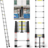 12.5FT Aluminum Telescoping Ladder, Lightweight Compact Folding Ladder with Safety Lock, 330 lbs Max Capacity, Non-Slip Feet 3.8m Extension Ladder, Easy to Store Suitable for Home, Outdoor, Attic, DIY