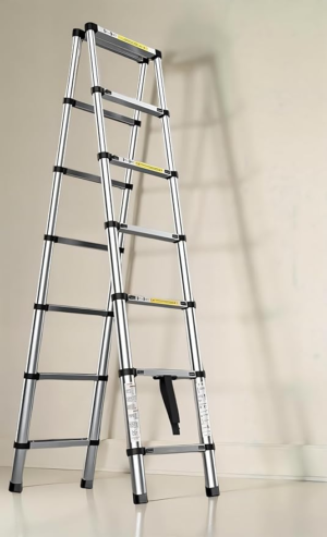 Telescoping Ladder, Aluminum Ladder, Multi-Function A Type Portable Telescopic Extension Ladder with Balance Rod Non-Slip Cap for Outdoor Indooor Working Household Use (2.5m+2.5m)
