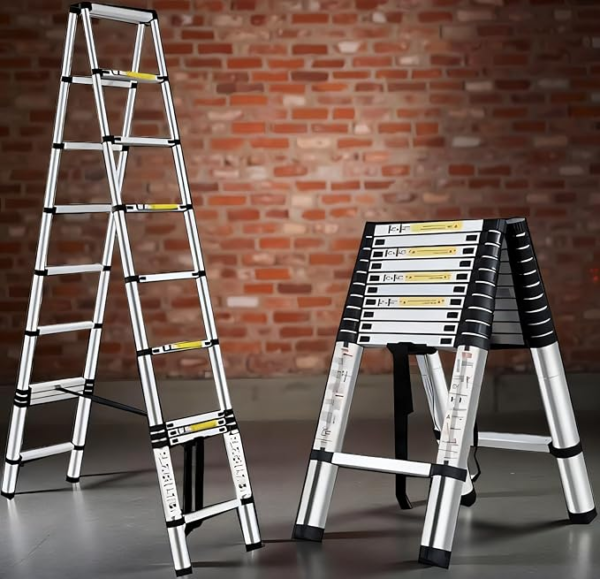 Telescopic Extension Ladder | Aluminum A-Frame Folding Ladder | Multi-Purpose Portable Step Ladder for Home, Building & Maintenance (1.7+1.7 M)