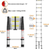 12.5FT Aluminum Telescoping Ladder, Lightweight Compact Folding Ladder with Safety Lock, 330 lbs Max Capacity, Non-Slip Feet 3.8m Extension Ladder, Easy to Store Suitable for Home, Outdoor, Attic, DIY