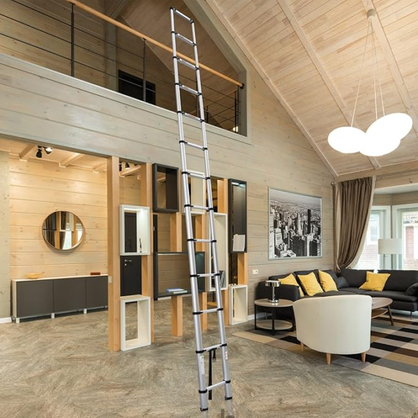 12.5FT Aluminum Telescoping Ladder, Lightweight Compact Folding Ladder with Safety Lock, 330 lbs Max Capacity, Non-Slip Feet 3.8m Extension Ladder, Easy to Store Suitable for Home, Outdoor, Attic, DIY